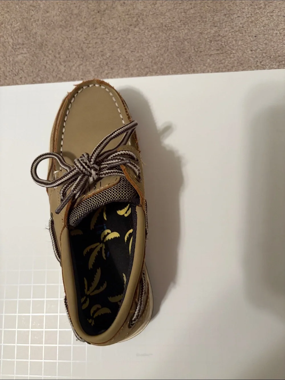 Kids Tan Boat Shoes with Striped Laces
